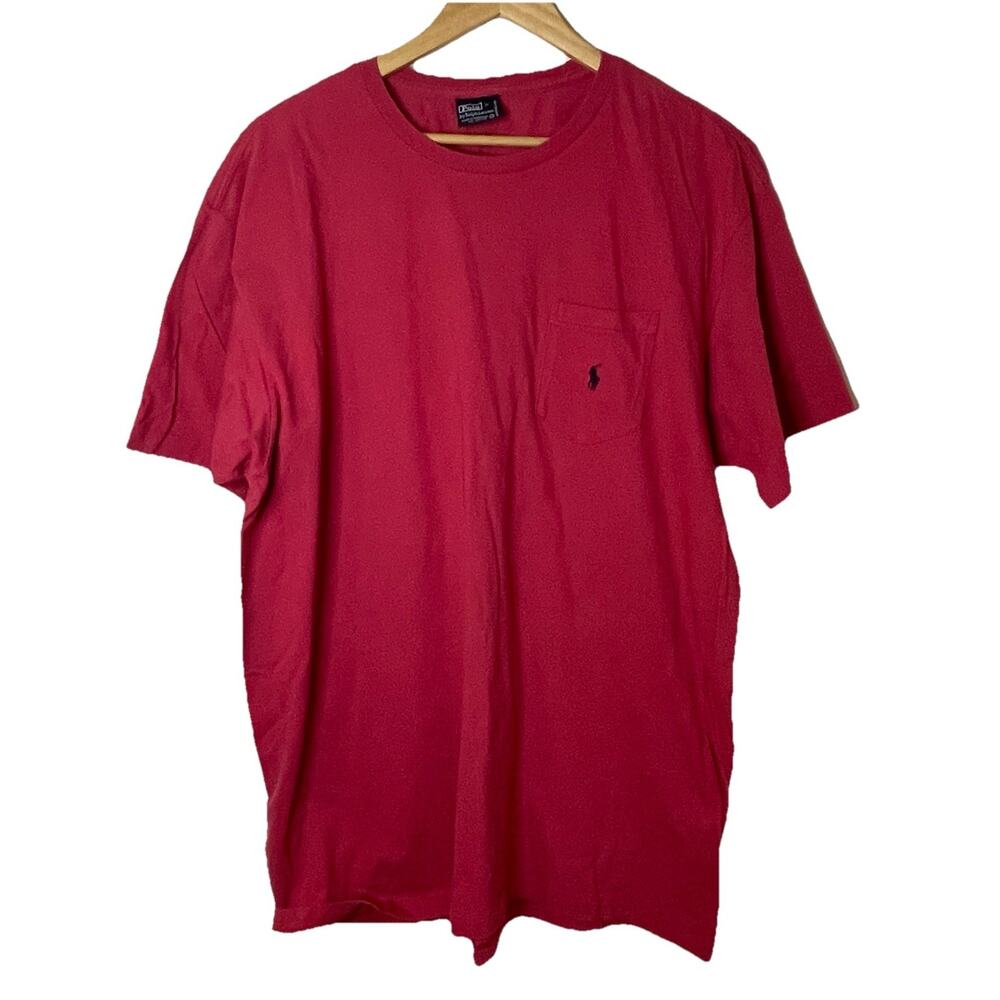 Vintage 90s Polo Ralph Lauren Red 100 % Cotton Single Stitch T-shirt. Size XL